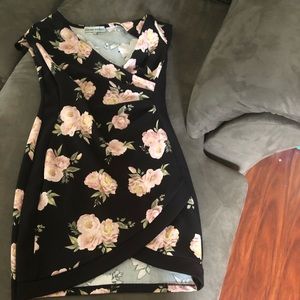 Black and pink rose mini dress